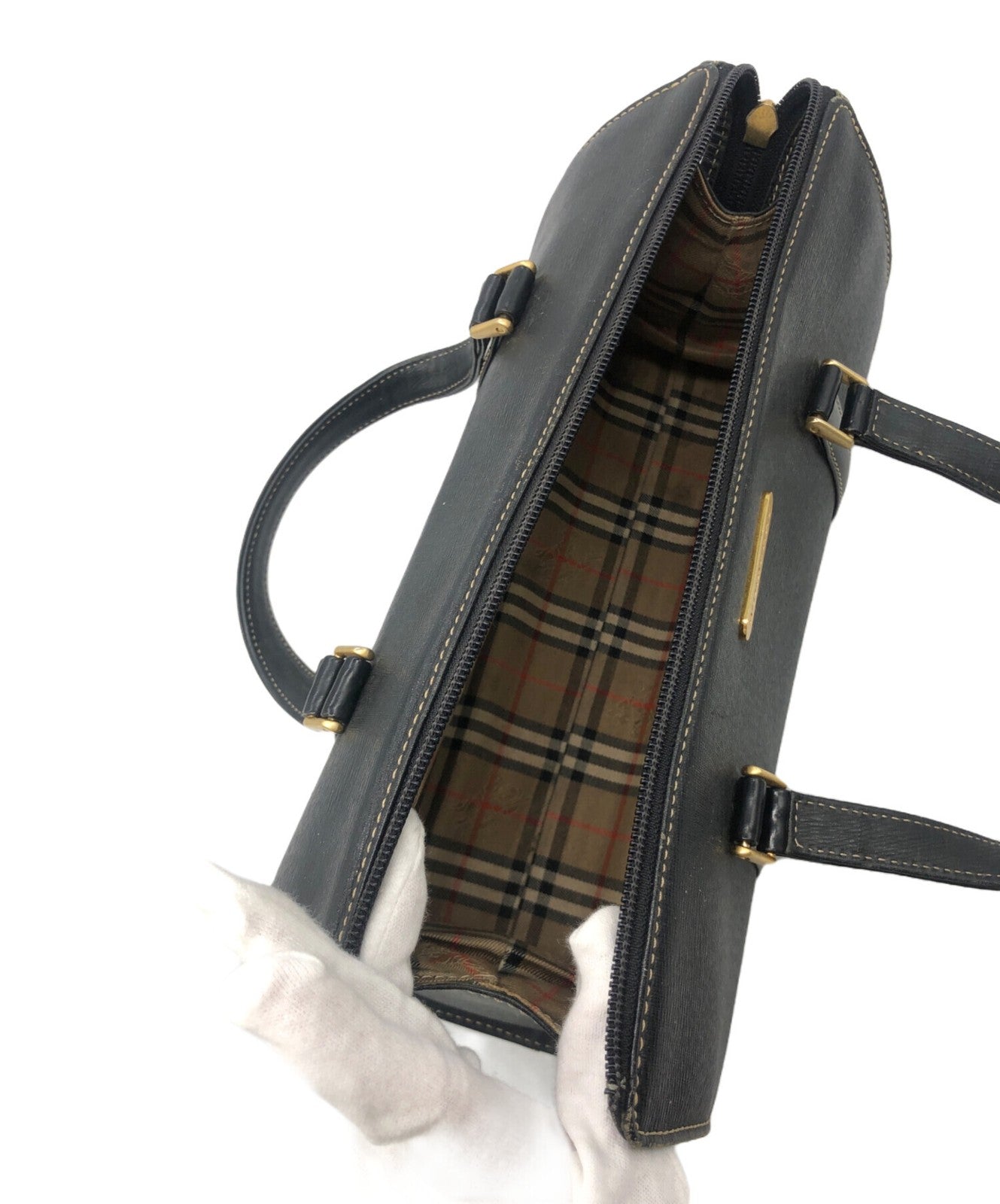 BURBERRY Hand Bag Tote Purse Nova Check Black Authentic