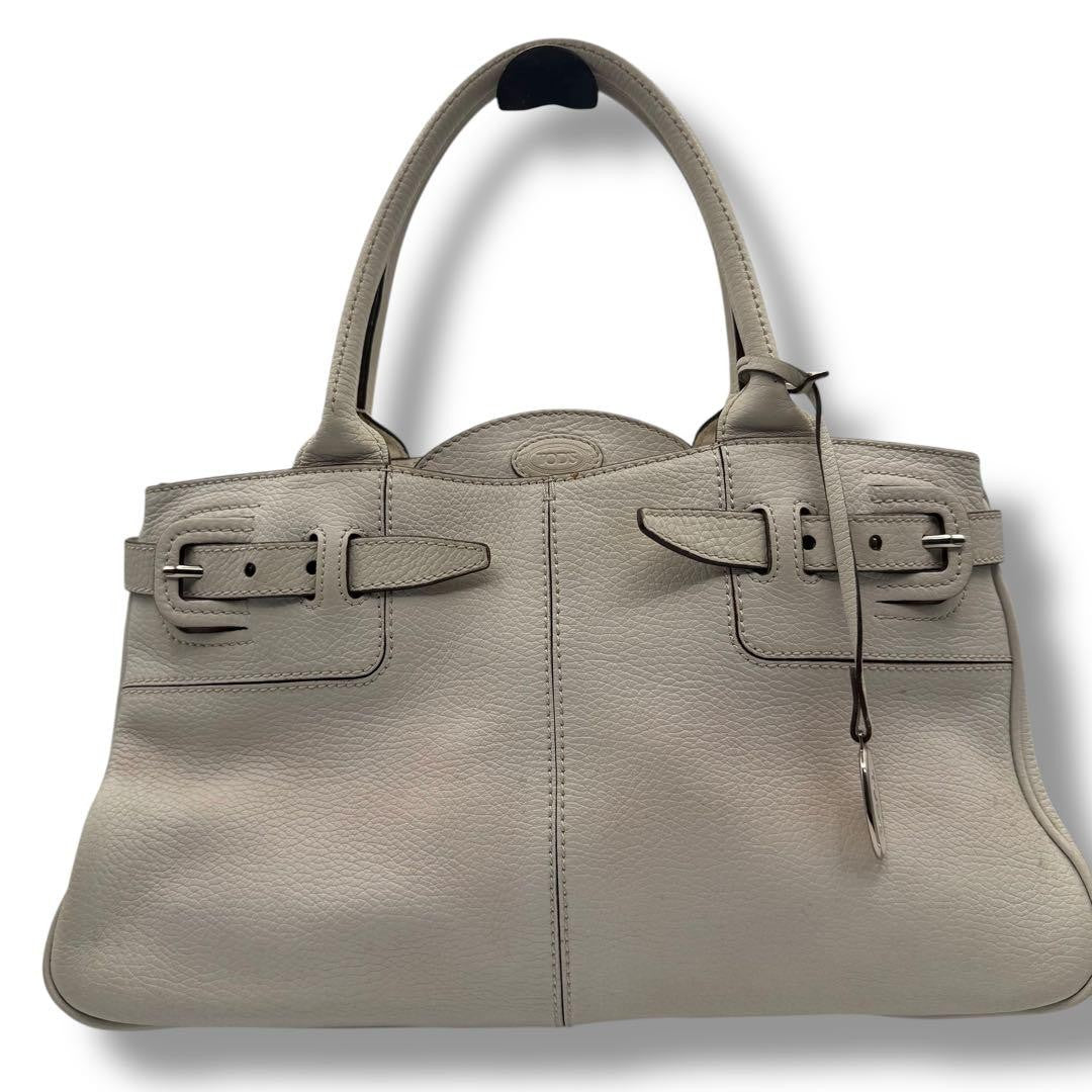 TOD'S Hand Bag Tote Purse Leather White Authentic