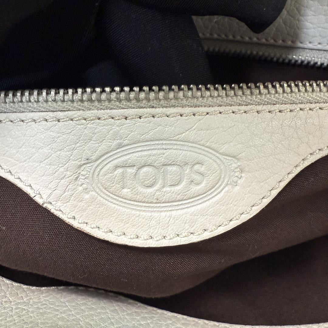 TOD'S Hand Bag Tote Purse Leather White Authentic