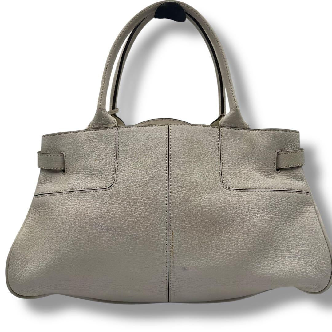 TOD'S Hand Bag Tote Purse Leather White Authentic