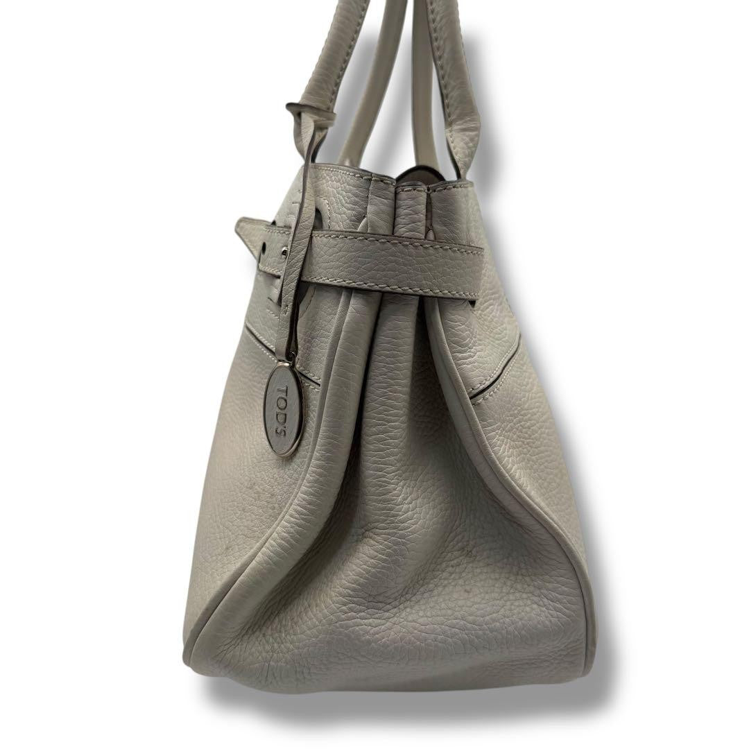 TOD'S Hand Bag Tote Purse Leather White Authentic