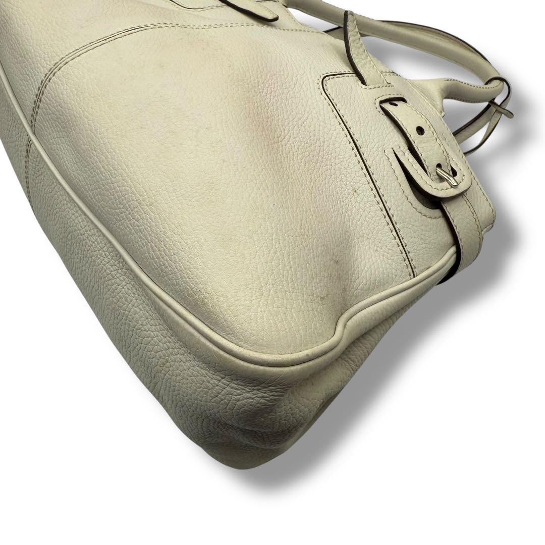 TOD'S Hand Bag Tote Purse Leather White Authentic