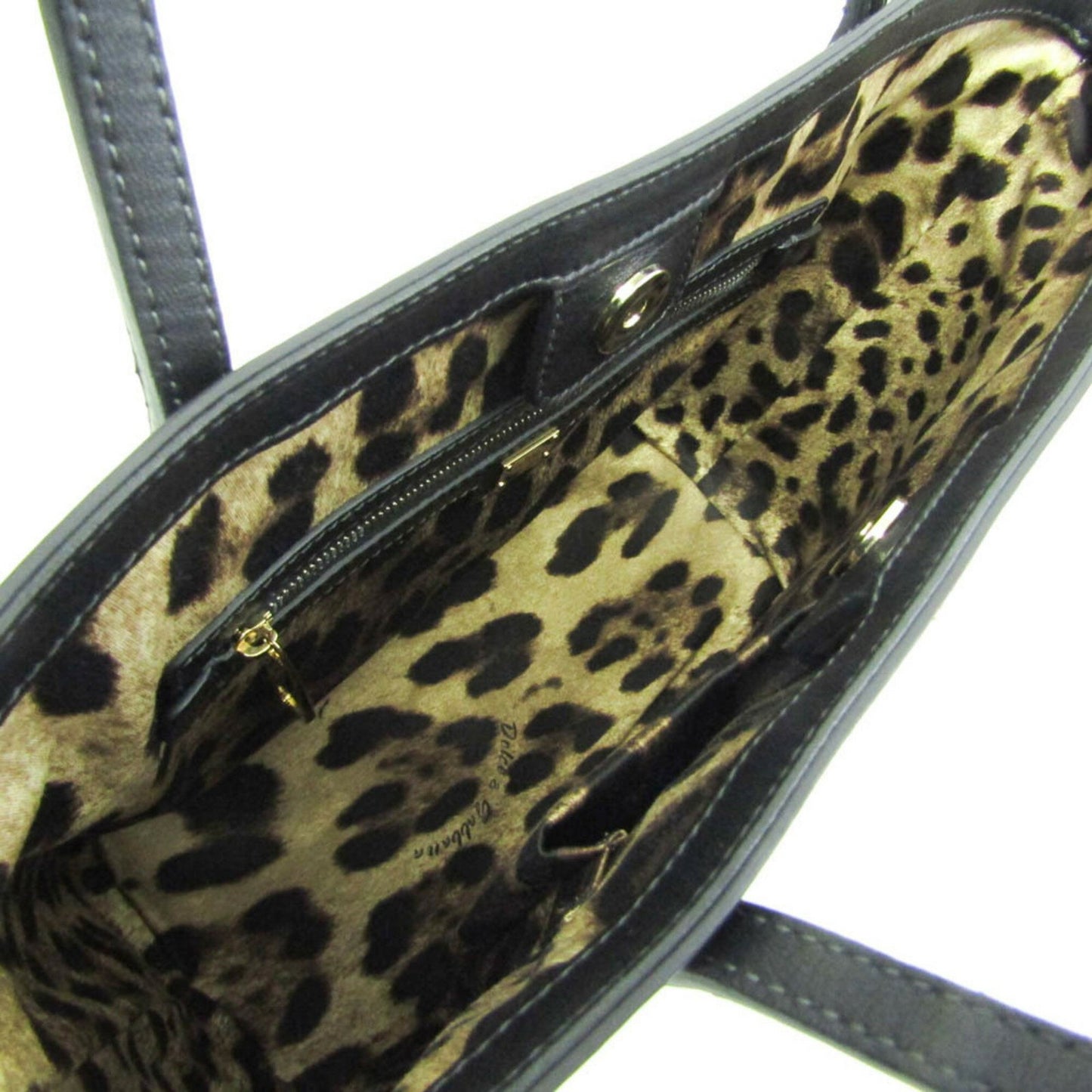 Dolce & Gabbana Hand Bag Tote Purse Leopard Patent Leather Black Authentic