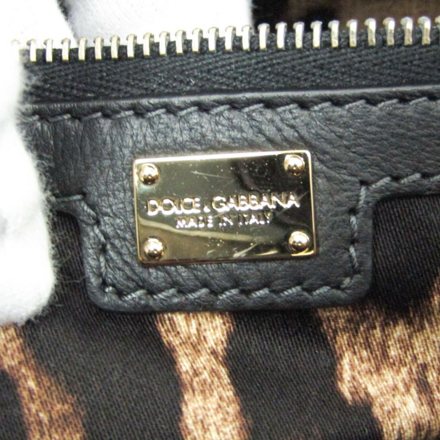 Dolce & Gabbana Hand Bag Tote Purse Leopard Patent Leather Black Authentic