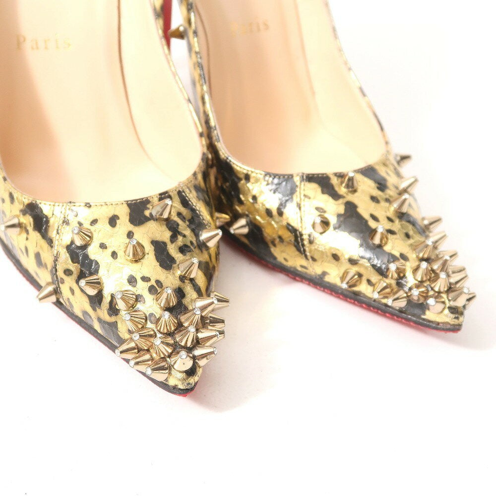Christian Louboutin Shoes Pumps Heel Studs EU 36 US 6 Leather Gold Black Auth
