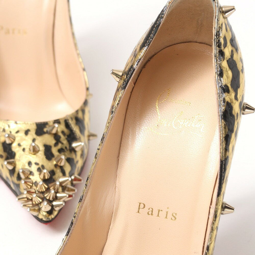 Christian Louboutin Shoes Pumps Heel Studs EU 36 US 6 Leather Gold Black Auth