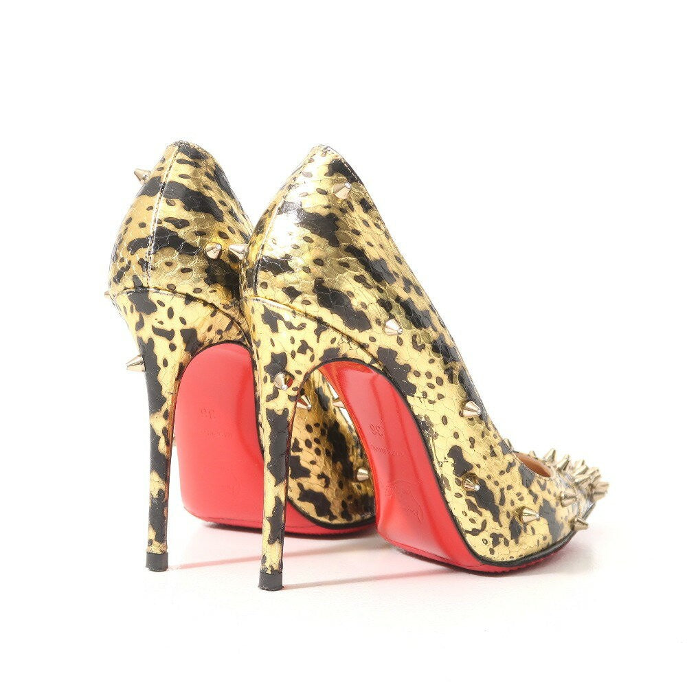 Christian Louboutin Shoes Pumps Heel Studs EU 36 US 6 Leather Gold Black Auth