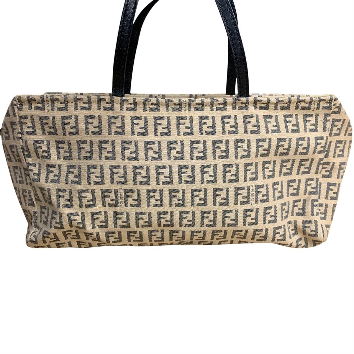 FENDI Hand Bag Tote Purse FF Zucchino Canvas Beige Authentic