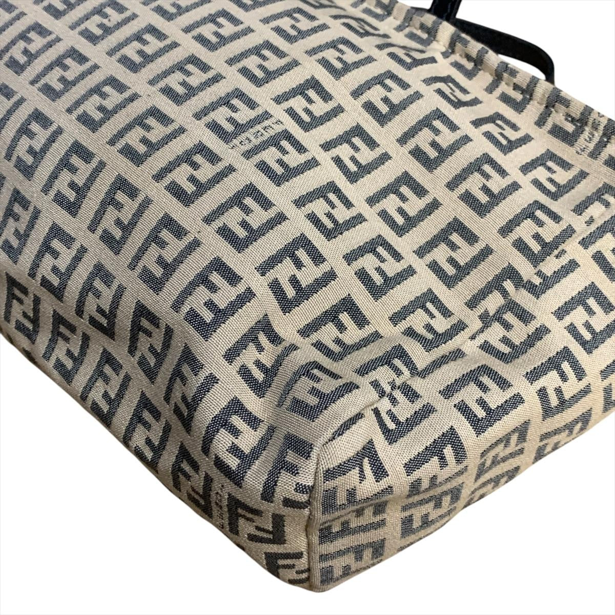 FENDI Hand Bag Tote Purse FF Zucchino Canvas Beige Authentic