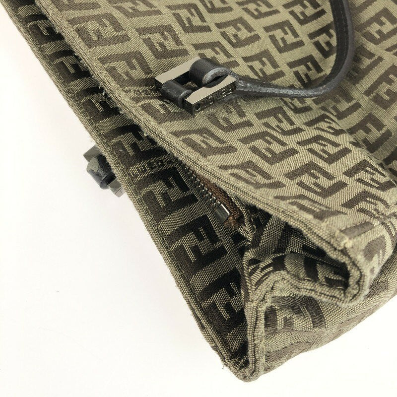 FENDI Hand Bag Tote Purse FF Zucchino Brown Authentic