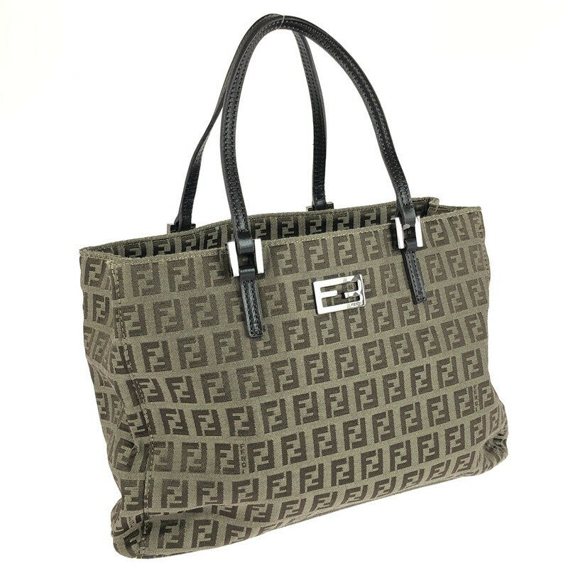 FENDI Hand Bag Tote Purse FF Zucchino Brown Authentic