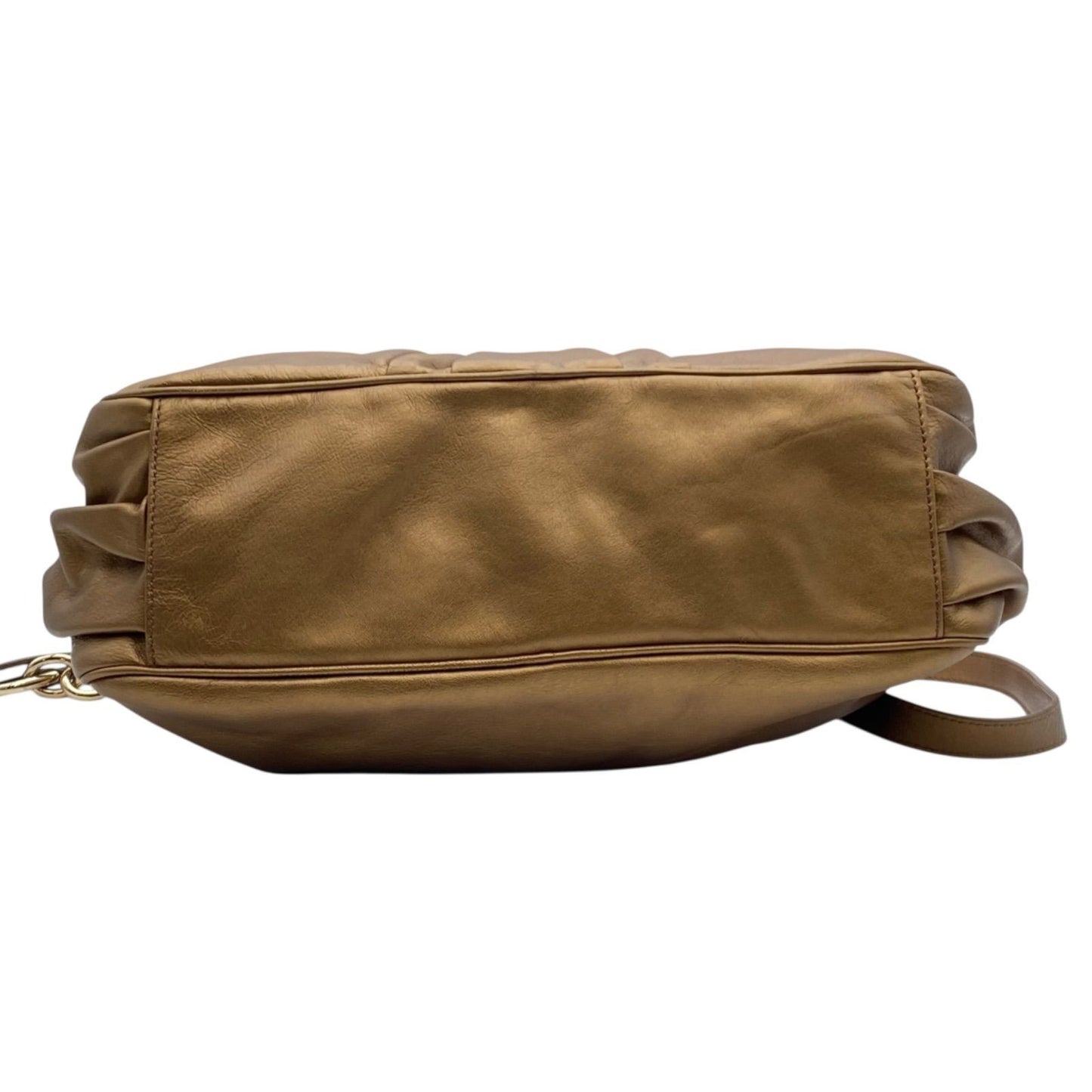 FENDI Shoulder Bag Purse FF Baguette Leather Gold Authentic