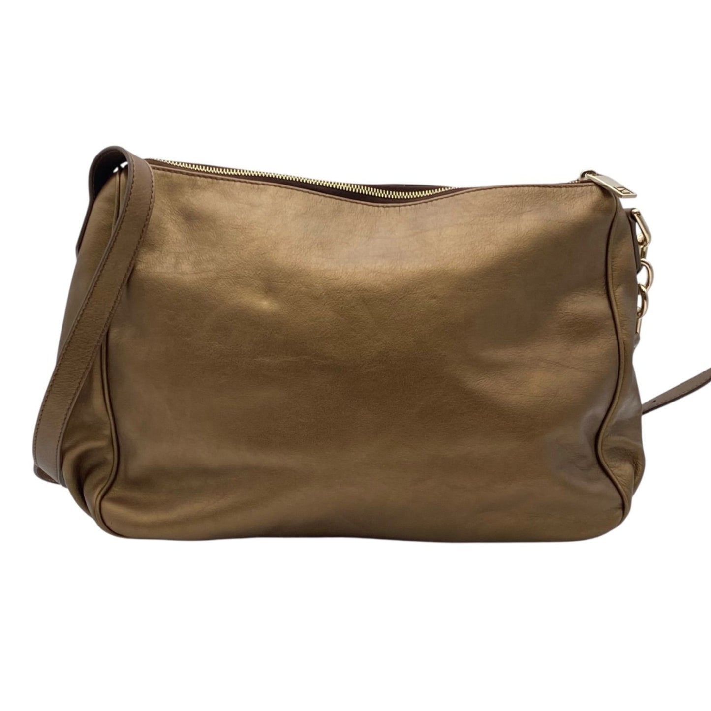 FENDI Shoulder Bag Purse FF Baguette Leather Gold Authentic