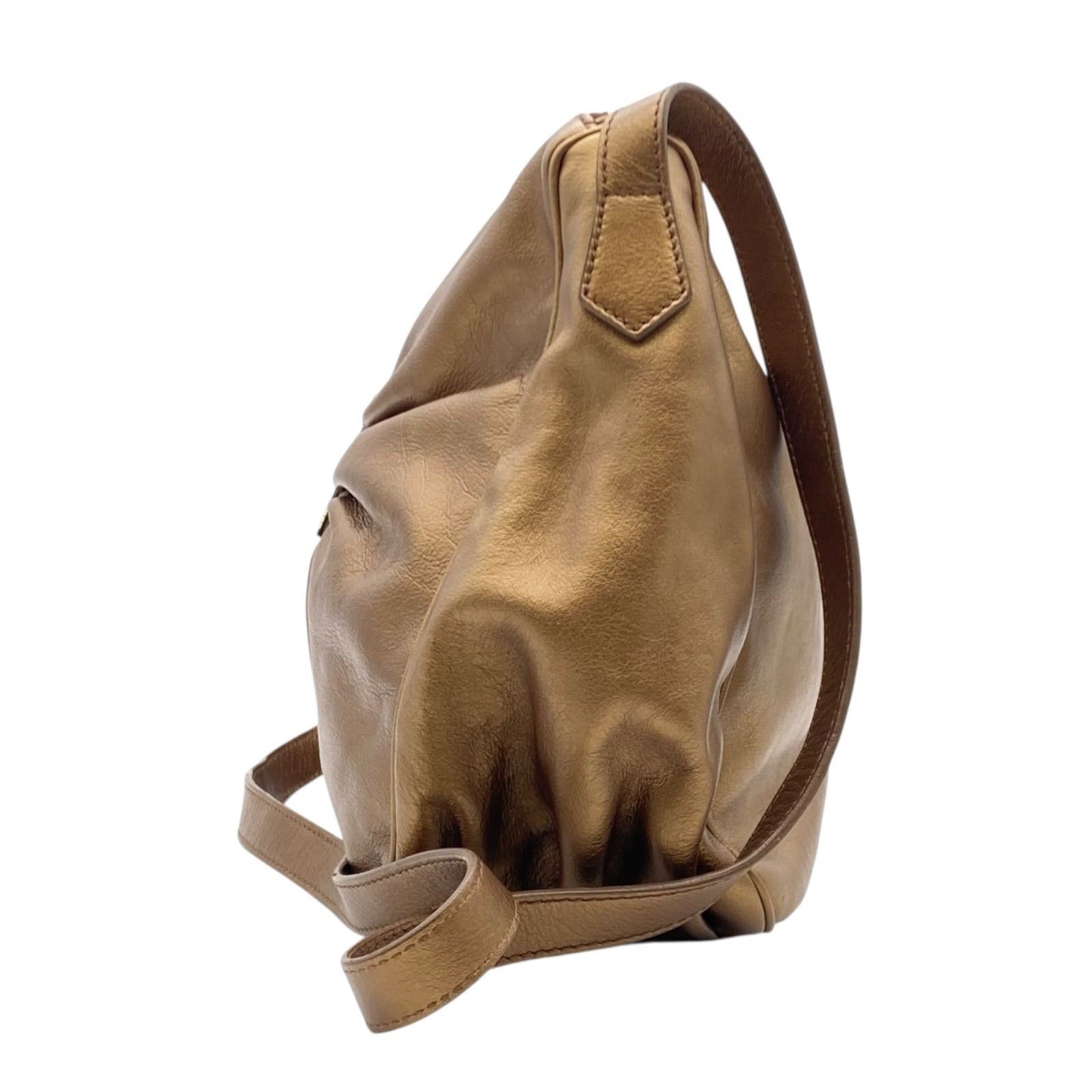 FENDI Shoulder Bag Purse FF Baguette Leather Gold Authentic