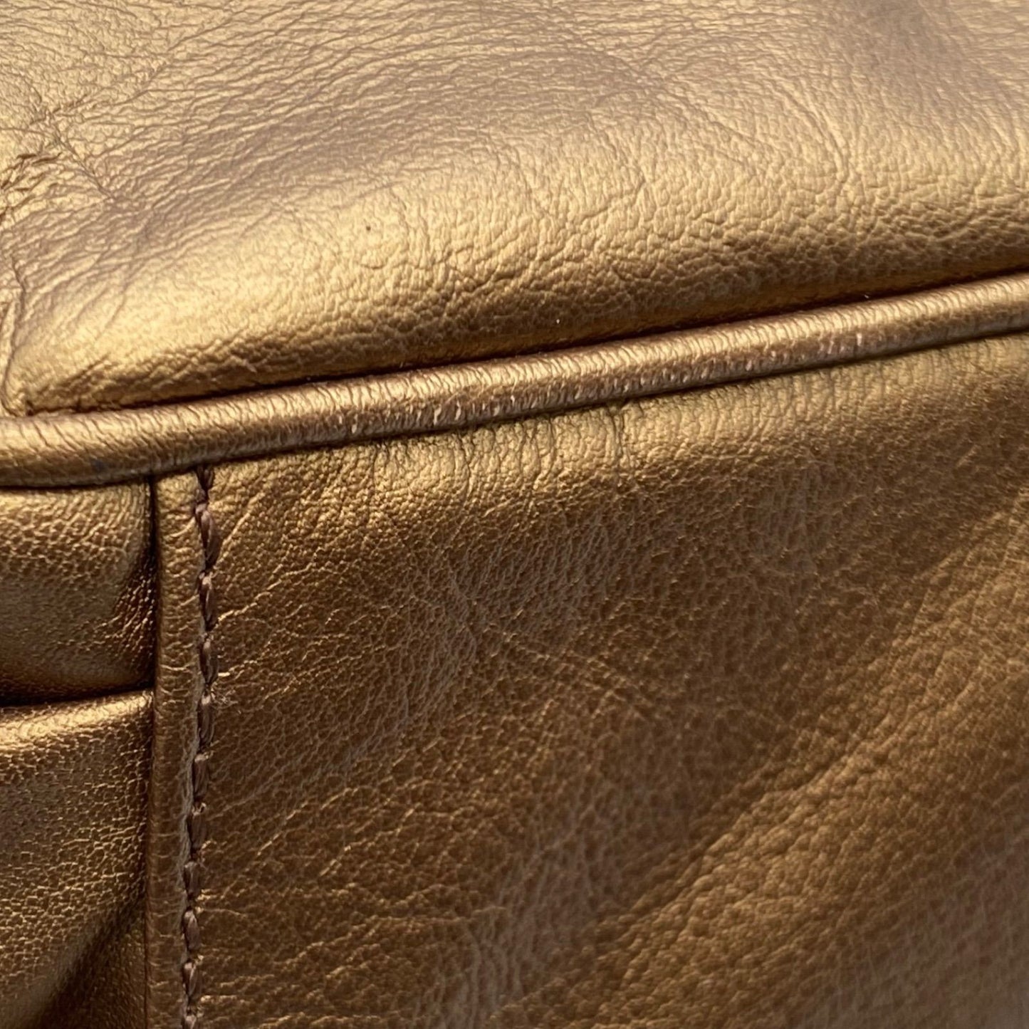 FENDI Shoulder Bag Purse FF Baguette Leather Gold Authentic