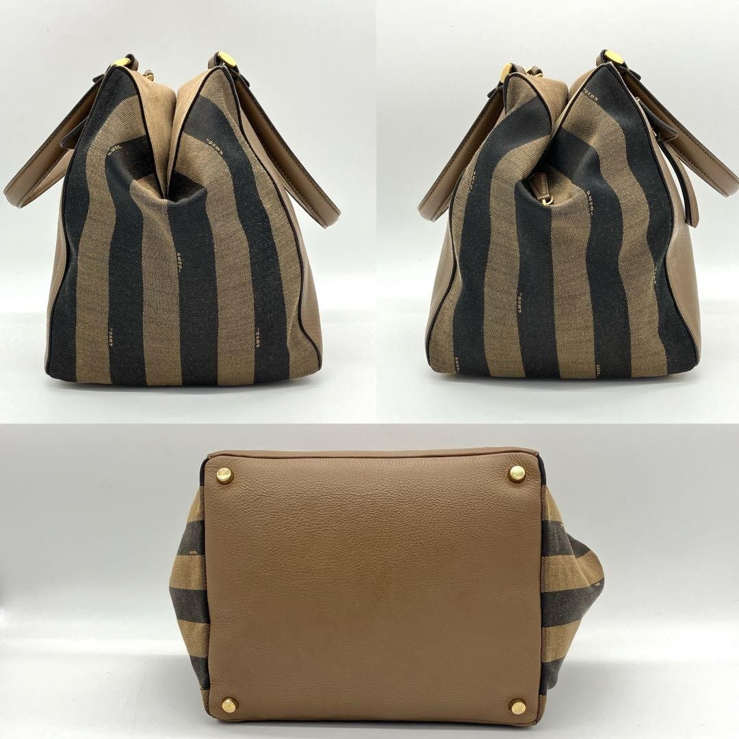 FENDI Hand Bag Tote Purse Pecan Canvas Leather Suede Brown Black Authentic