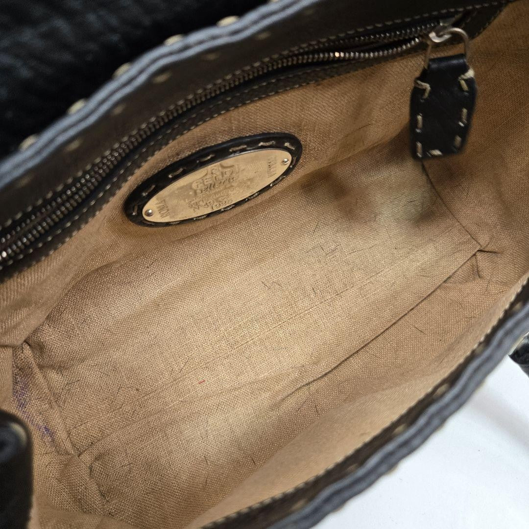 FENDI Hand Bag Tote Purse Selleria Leather Authentic