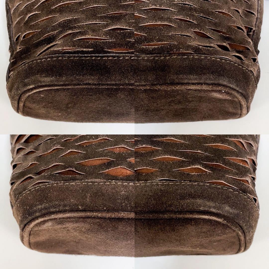 FENDI Hand Shoulder Bag Tote Purse 2way FF Suede Leather Brown Authentic