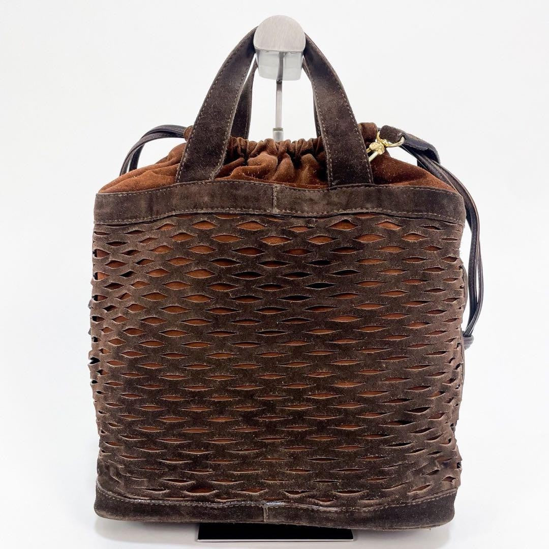 FENDI Hand Shoulder Bag Tote Purse 2way FF Suede Leather Brown Authentic