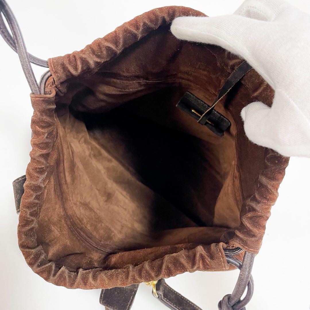 FENDI Hand Shoulder Bag Tote Purse 2way FF Suede Leather Brown Authentic