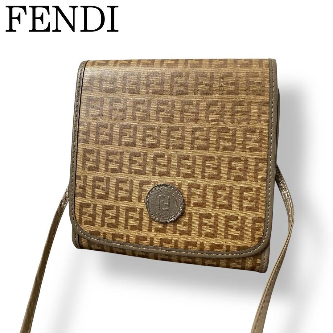 FENDI Shoulder Bag Purse FF Zucca Brown Authentic