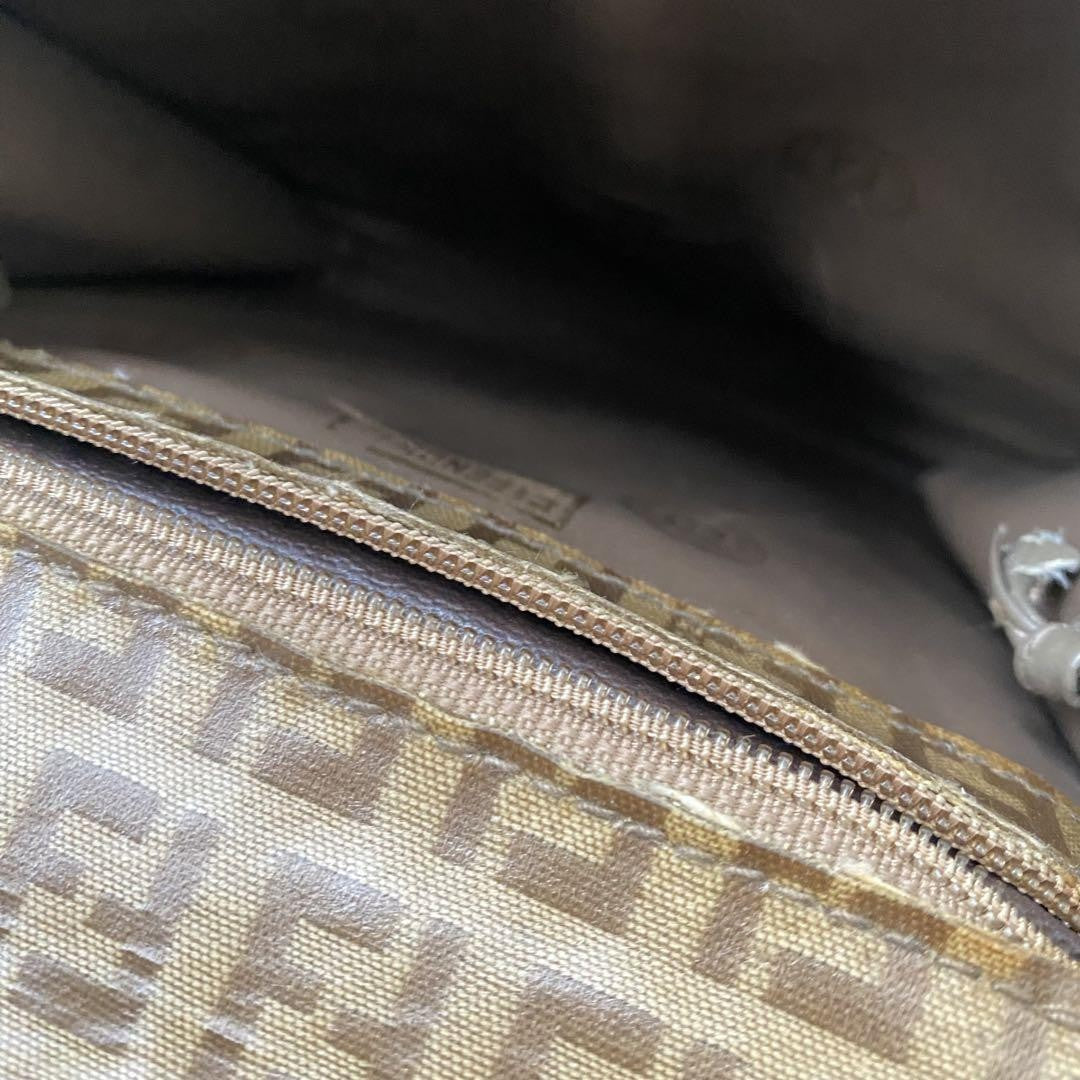 FENDI Shoulder Bag Purse FF Zucca Brown Authentic