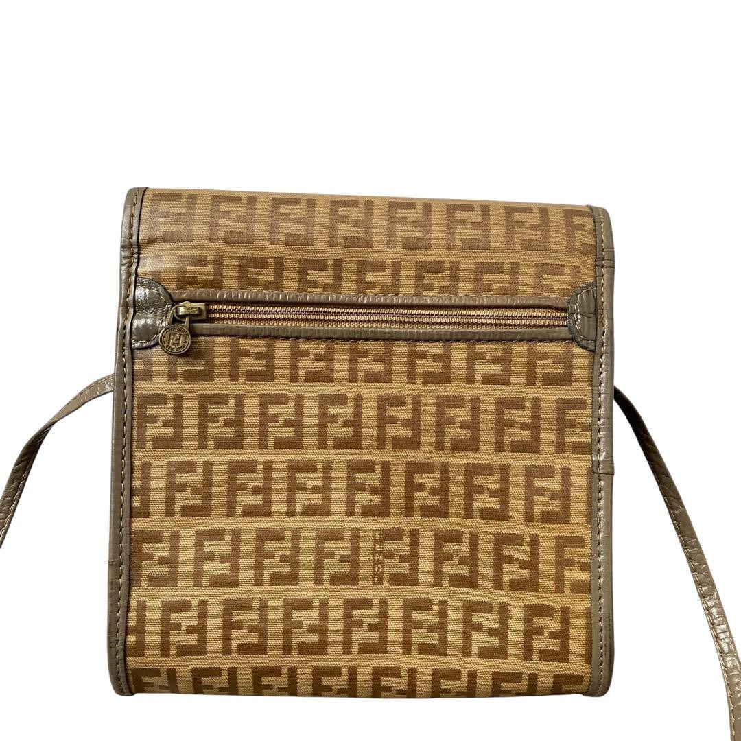 FENDI Shoulder Bag Purse FF Zucca Brown Authentic