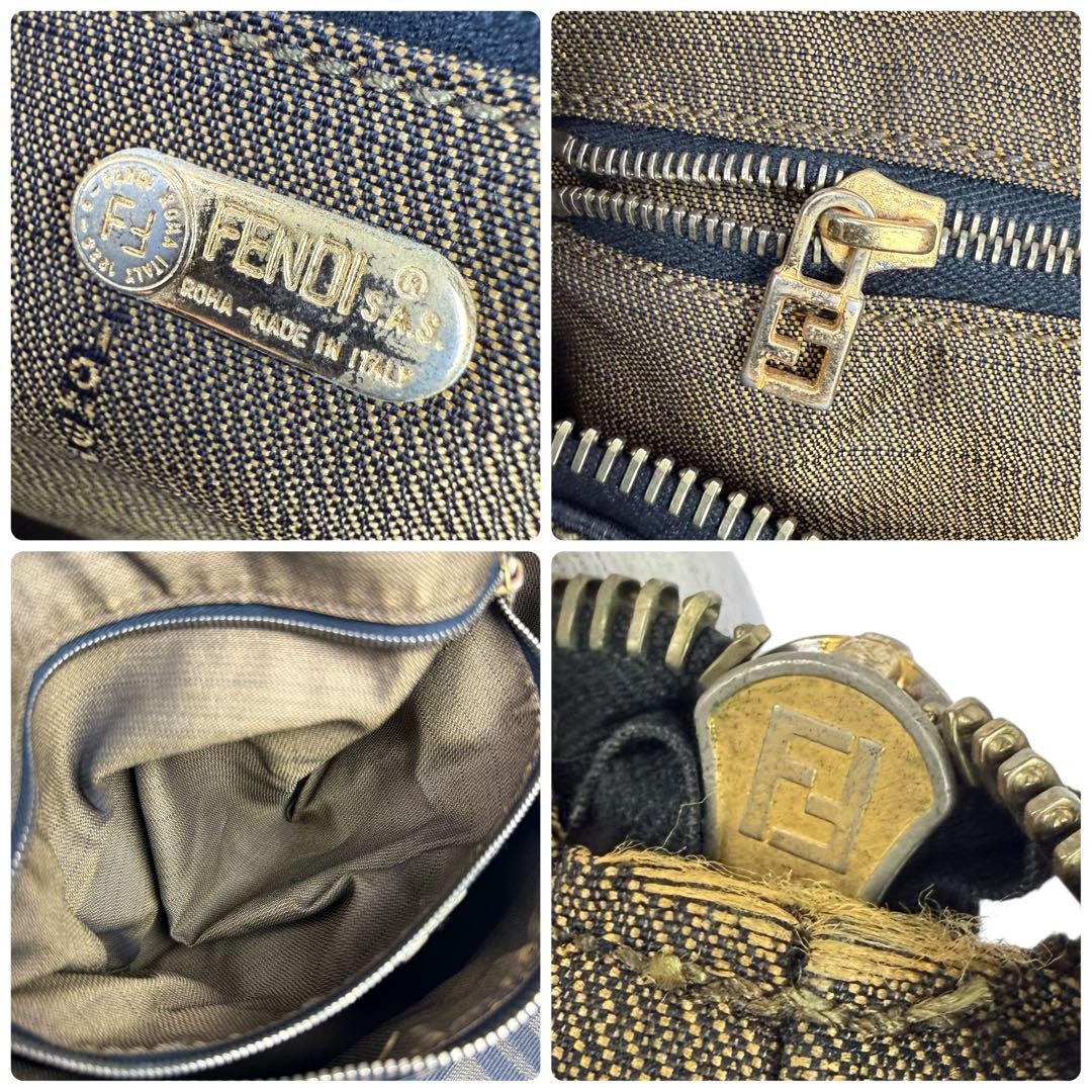 FENDI Hand Bag Tote Purse Vanity FF Zucca Canvas Leather Khaki Authentic