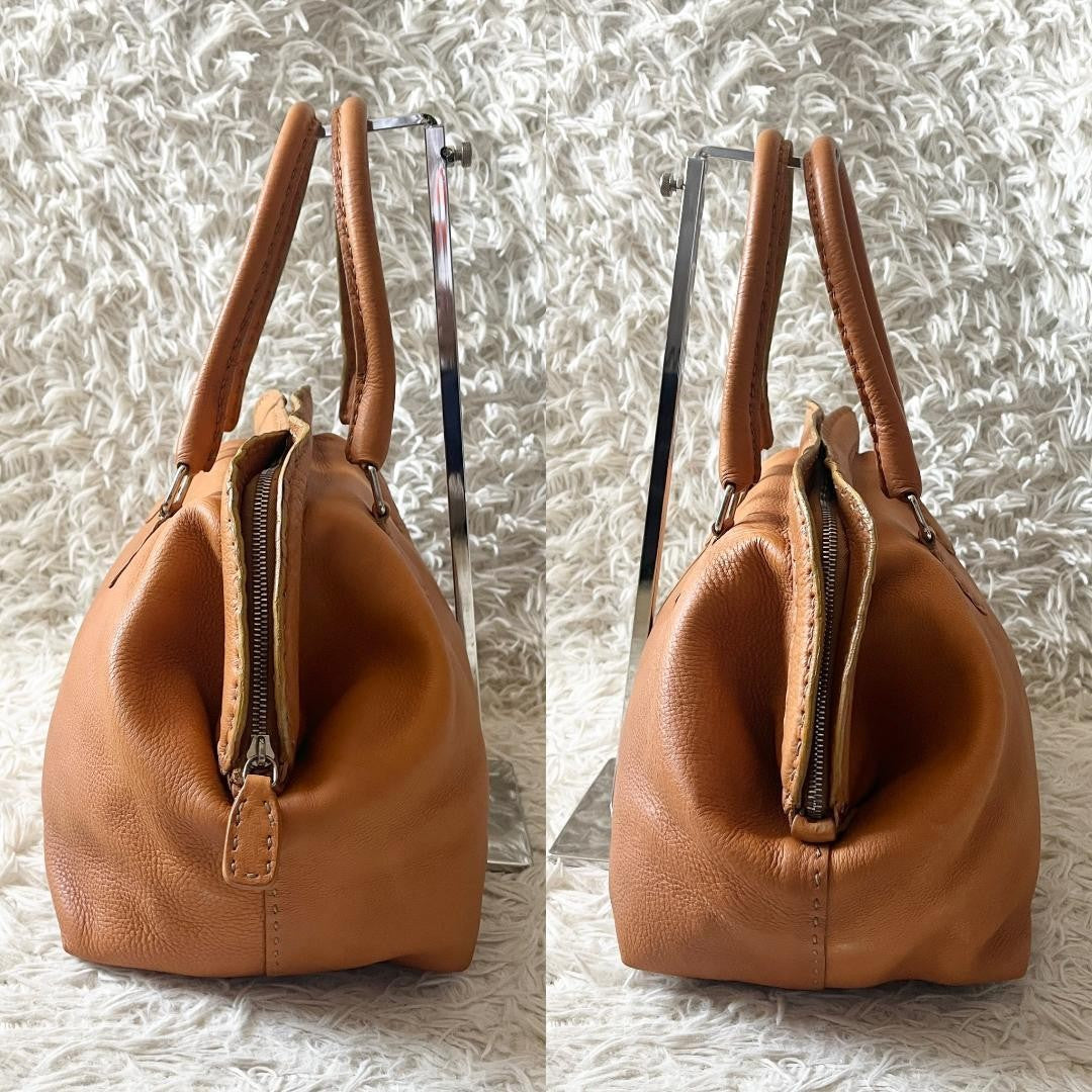FENDI Hand Bag Tote Purse Selleria Leather Brown Authentic