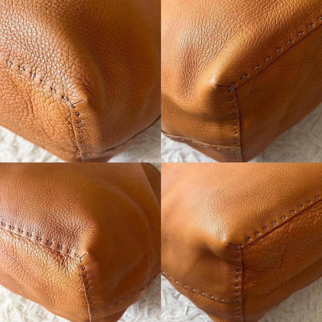 FENDI Hand Bag Tote Purse Selleria Leather Brown Authentic