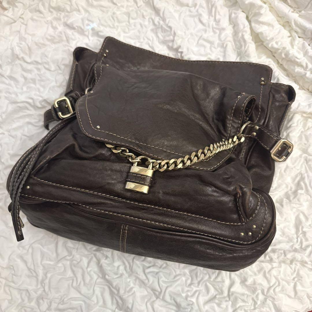 Chloe Shoulder Bag Purse paddington Leather Dark Brown Authentic