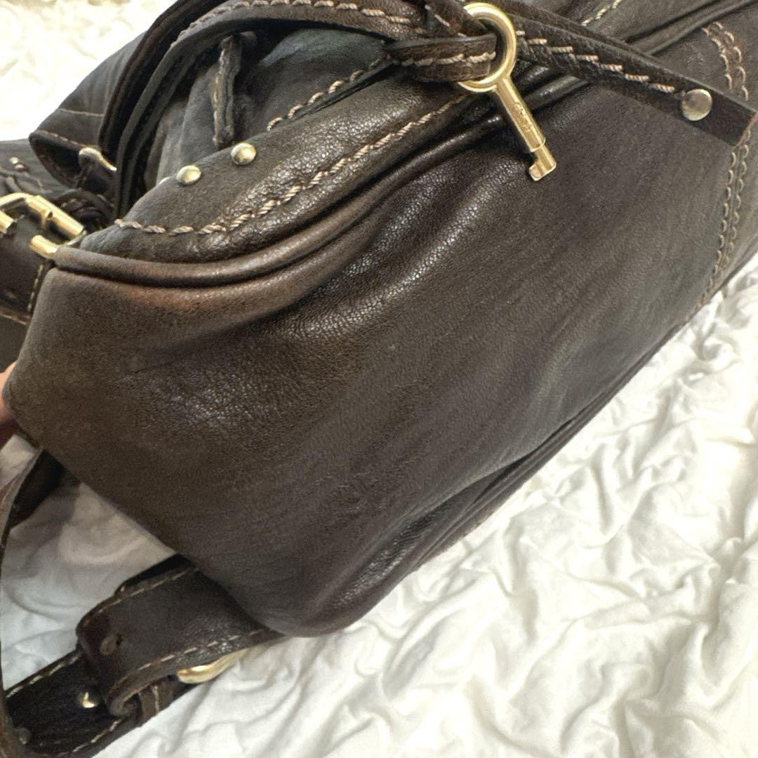 Chloe Shoulder Bag Purse paddington Leather Dark Brown Authentic
