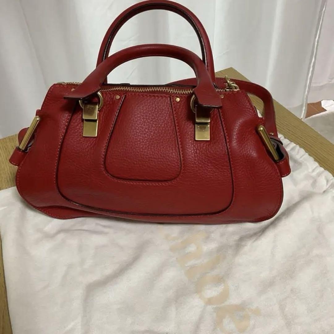 Chloe Hand Shoulder Bag Tote Purse 2way Leather Red Authentic