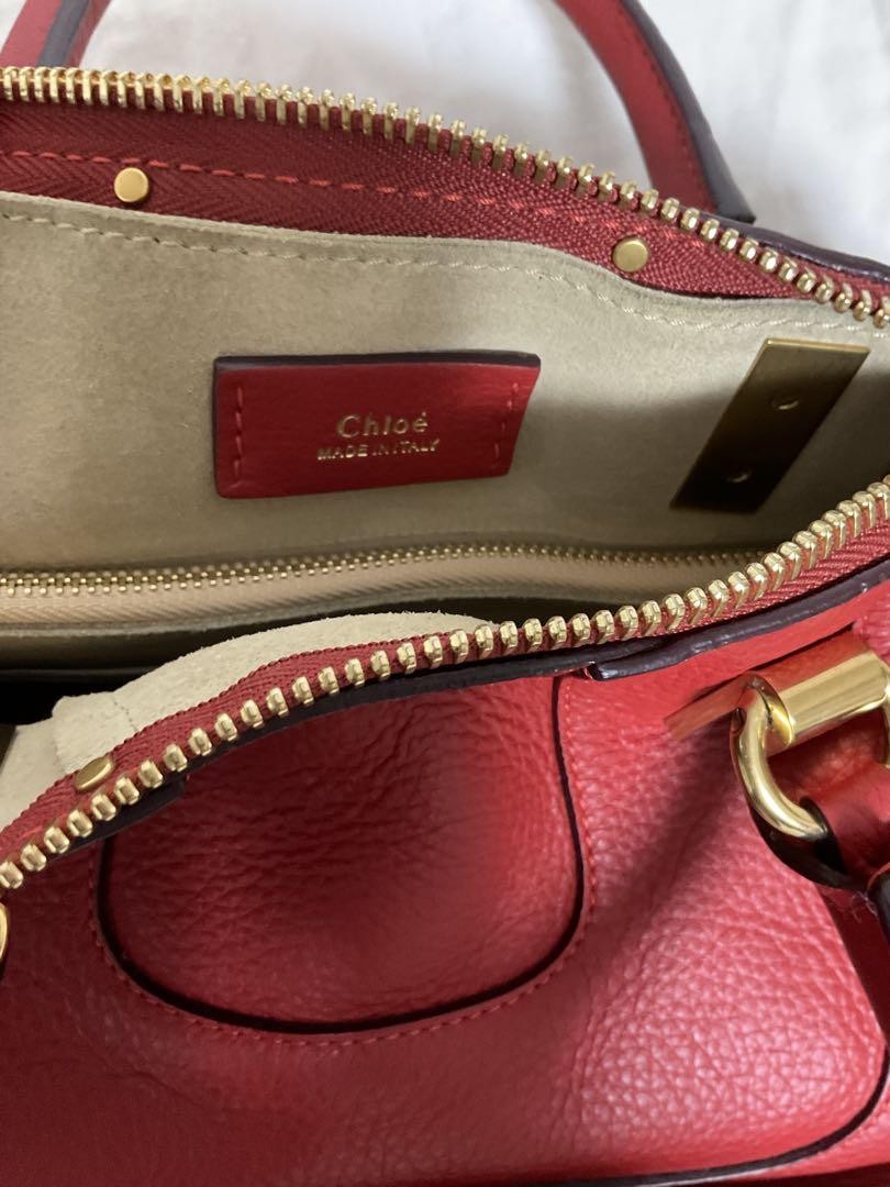 Chloe Hand Shoulder Bag Tote Purse 2way Leather Red Authentic
