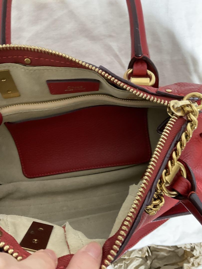 Chloe Hand Shoulder Bag Tote Purse 2way Leather Red Authentic