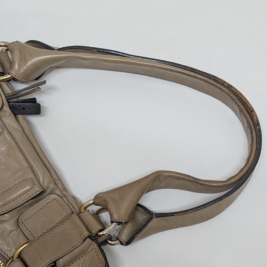 Chloe Hand Bag Tote Purse Leather Khaki Authentic