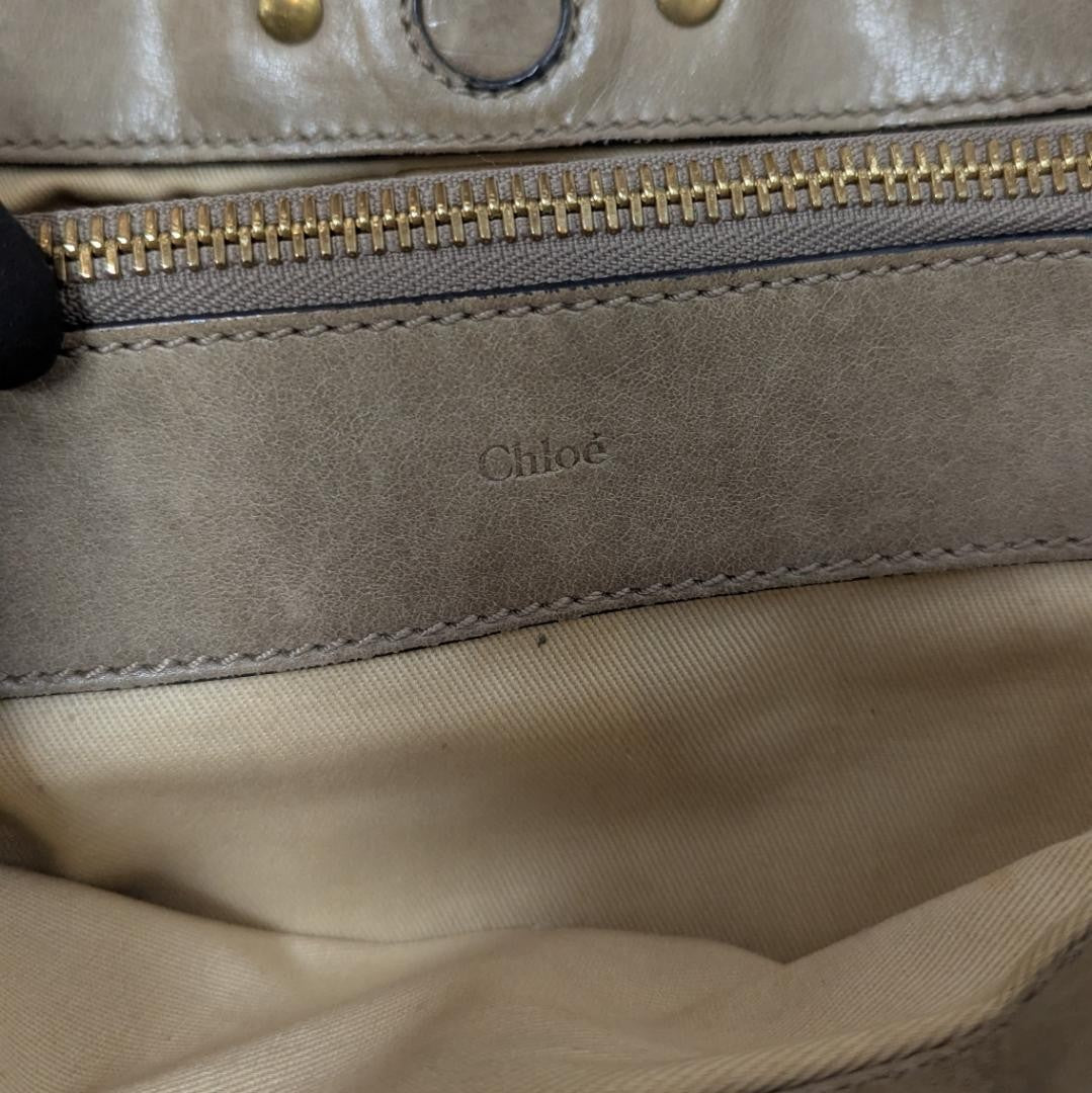 Chloe Hand Bag Tote Purse Leather Khaki Authentic