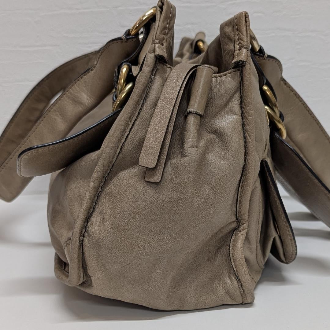 Chloe Hand Bag Tote Purse Leather Khaki Authentic
