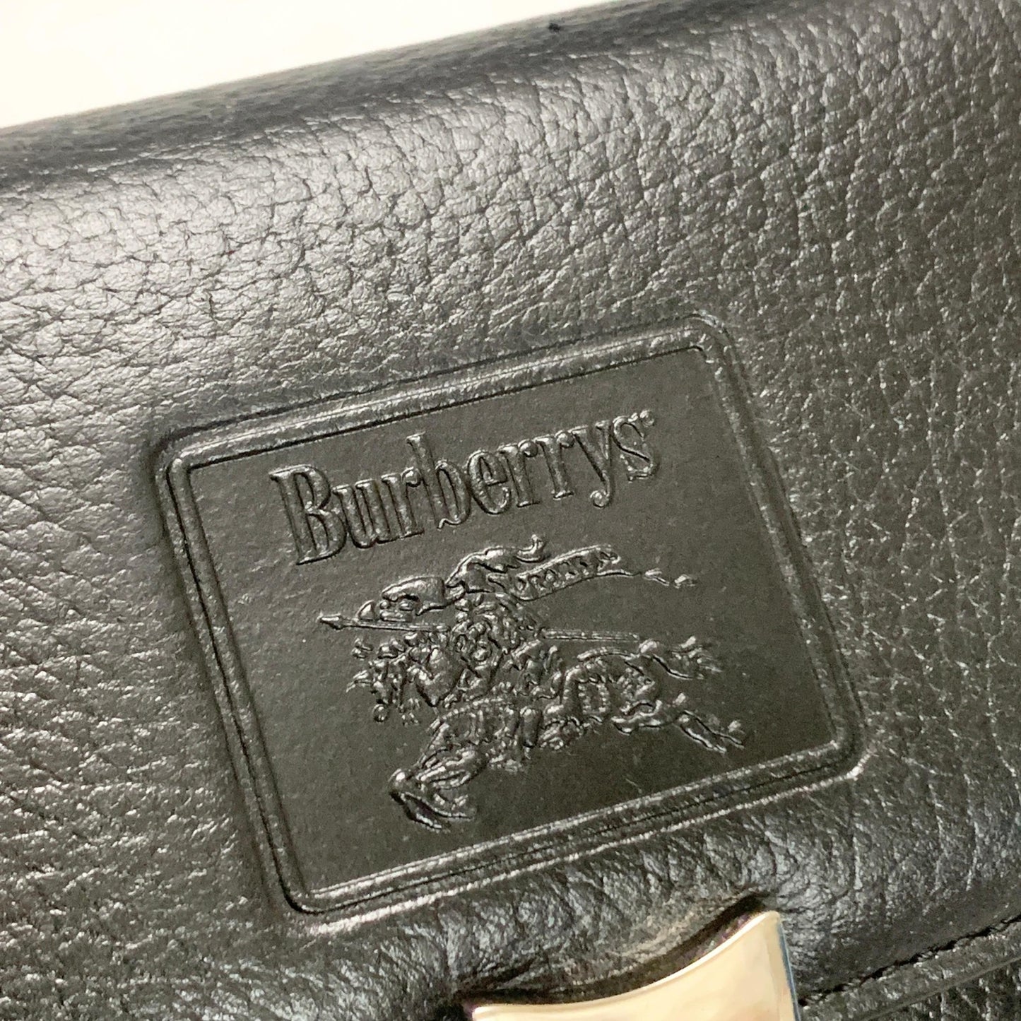 BURBERRY Handbag Horse Logo Nova Check Purse Leather Black Silver Authentic Used