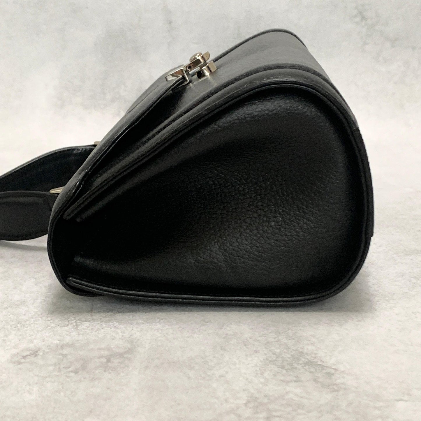 BURBERRY Handbag Horse Logo Nova Check Purse Leather Black Silver Authentic Used