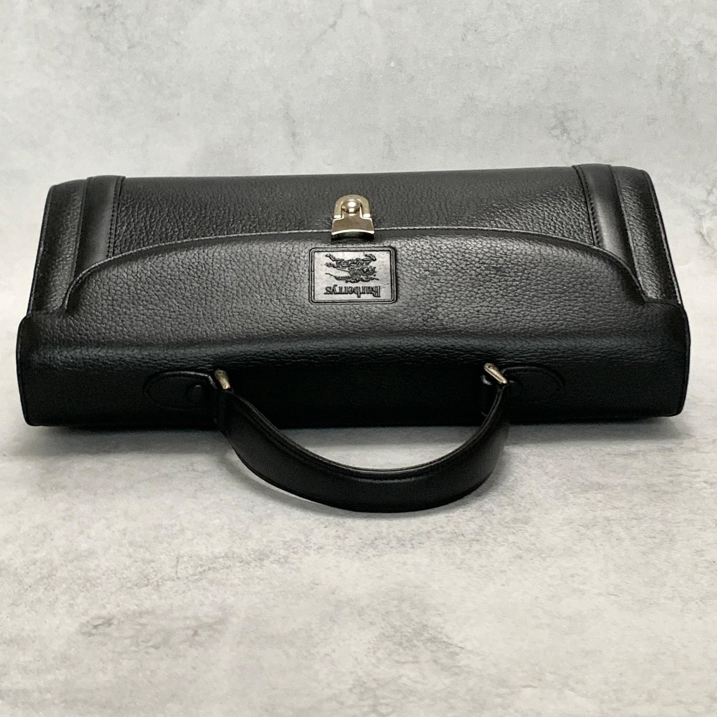 BURBERRY Handbag Horse Logo Nova Check Purse Leather Black Silver Authentic Used