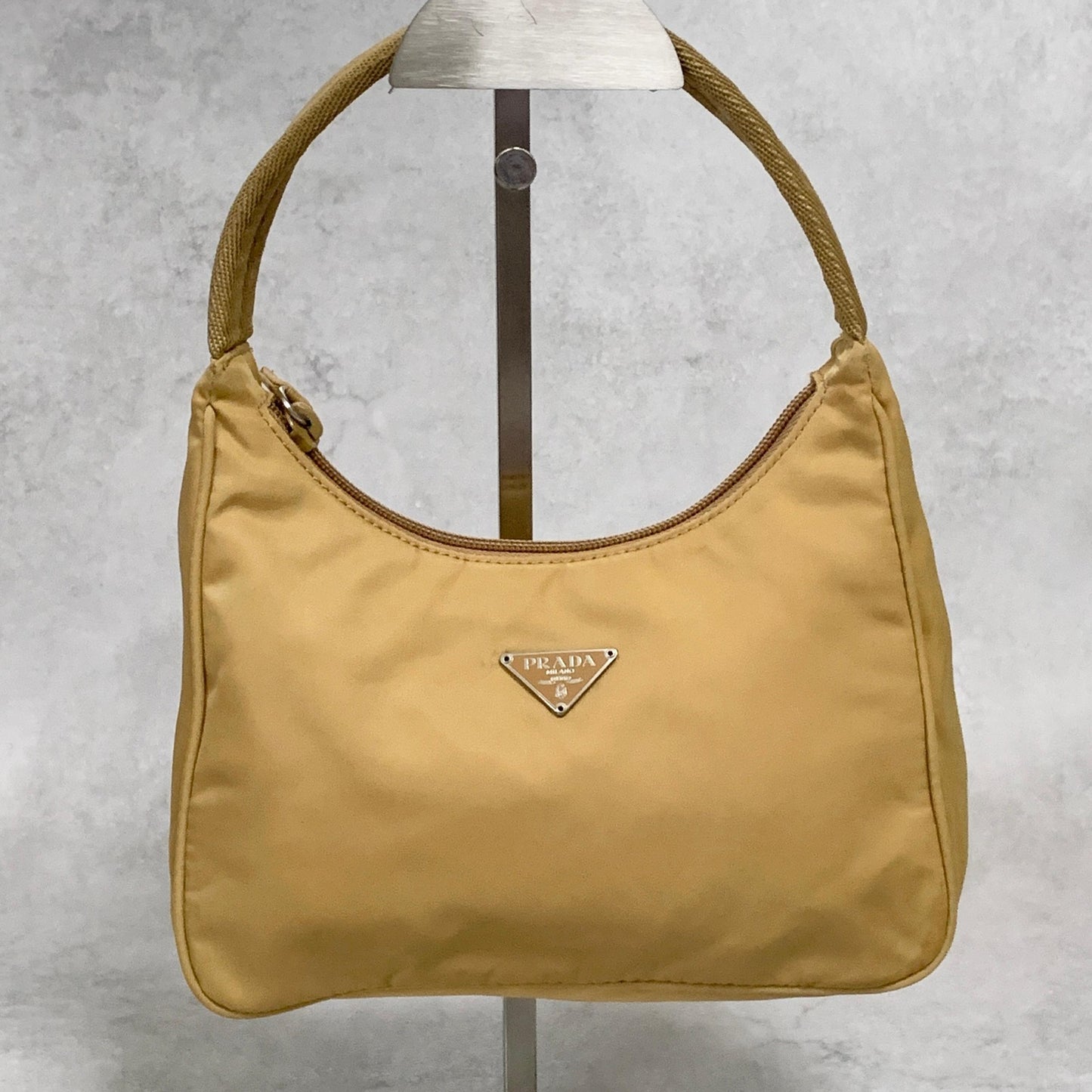 PRADA Accessory Pouch Handbag Logo Tote Bag Purse Nylon Yellow Used Auth Unisex