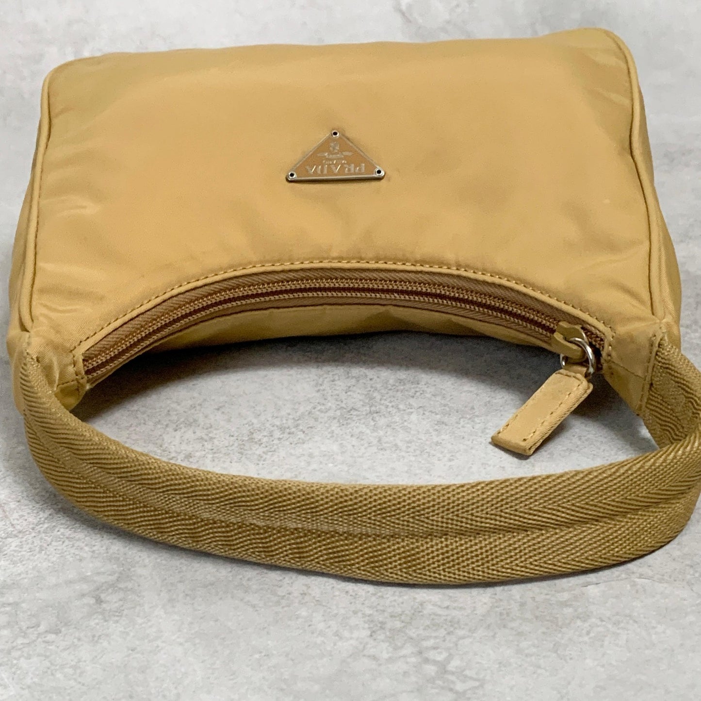 PRADA Accessory Pouch Handbag Logo Tote Bag Purse Nylon Yellow Used Auth Unisex