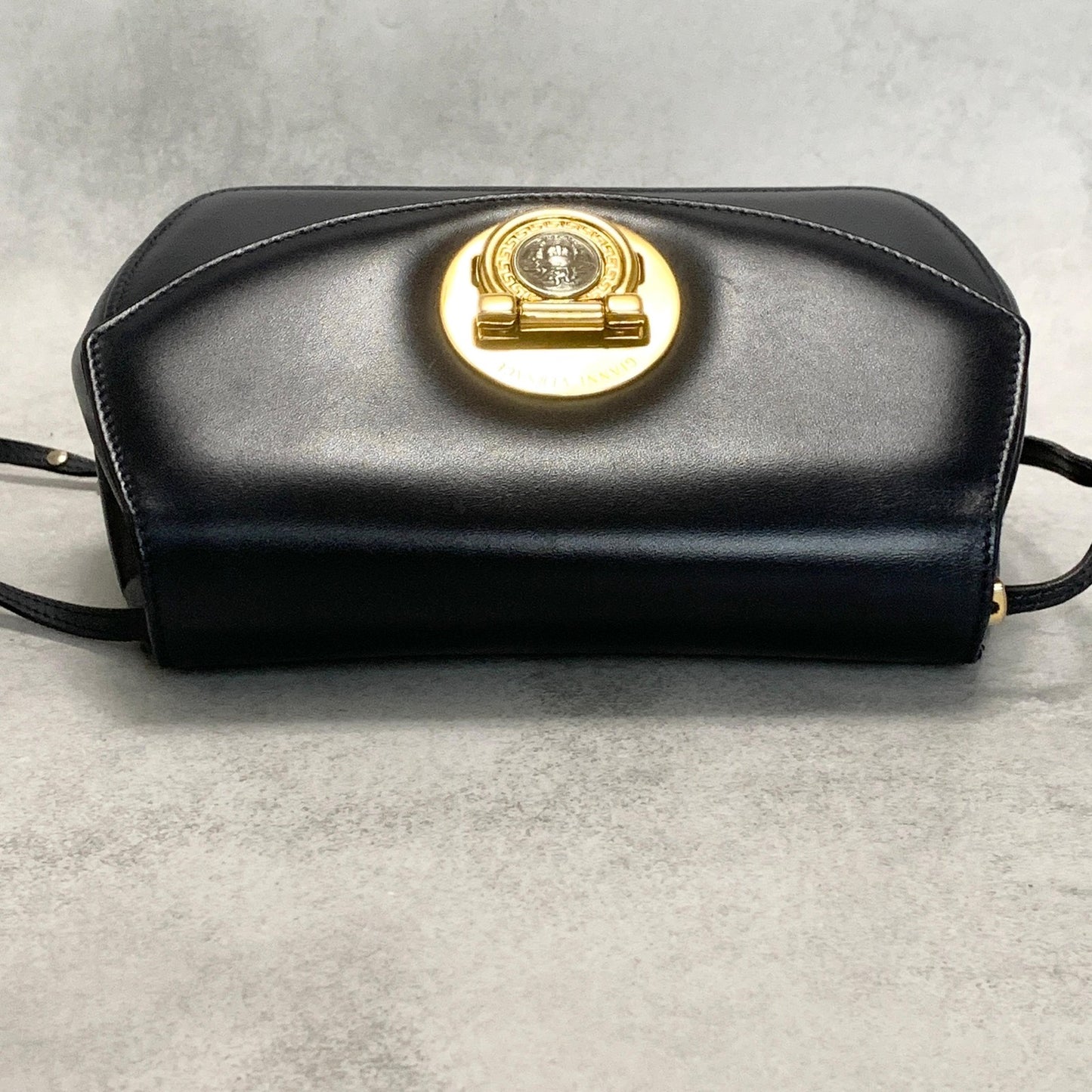 GIANNI VERSACE Medusa Shoulder Bag Purse Leather Dark Navy Women's Authentic