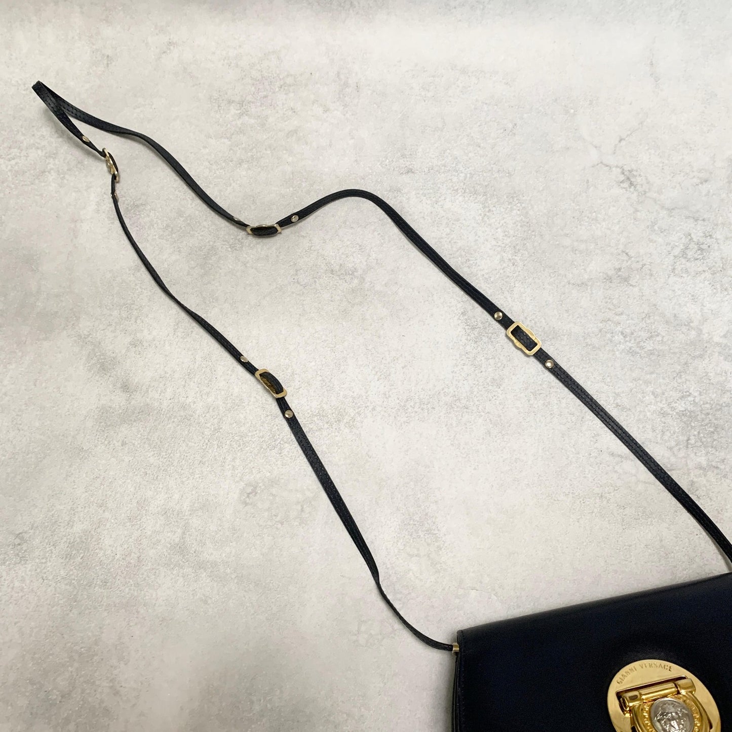 GIANNI VERSACE Medusa Shoulder Bag Purse Leather Dark Navy Women's Authentic