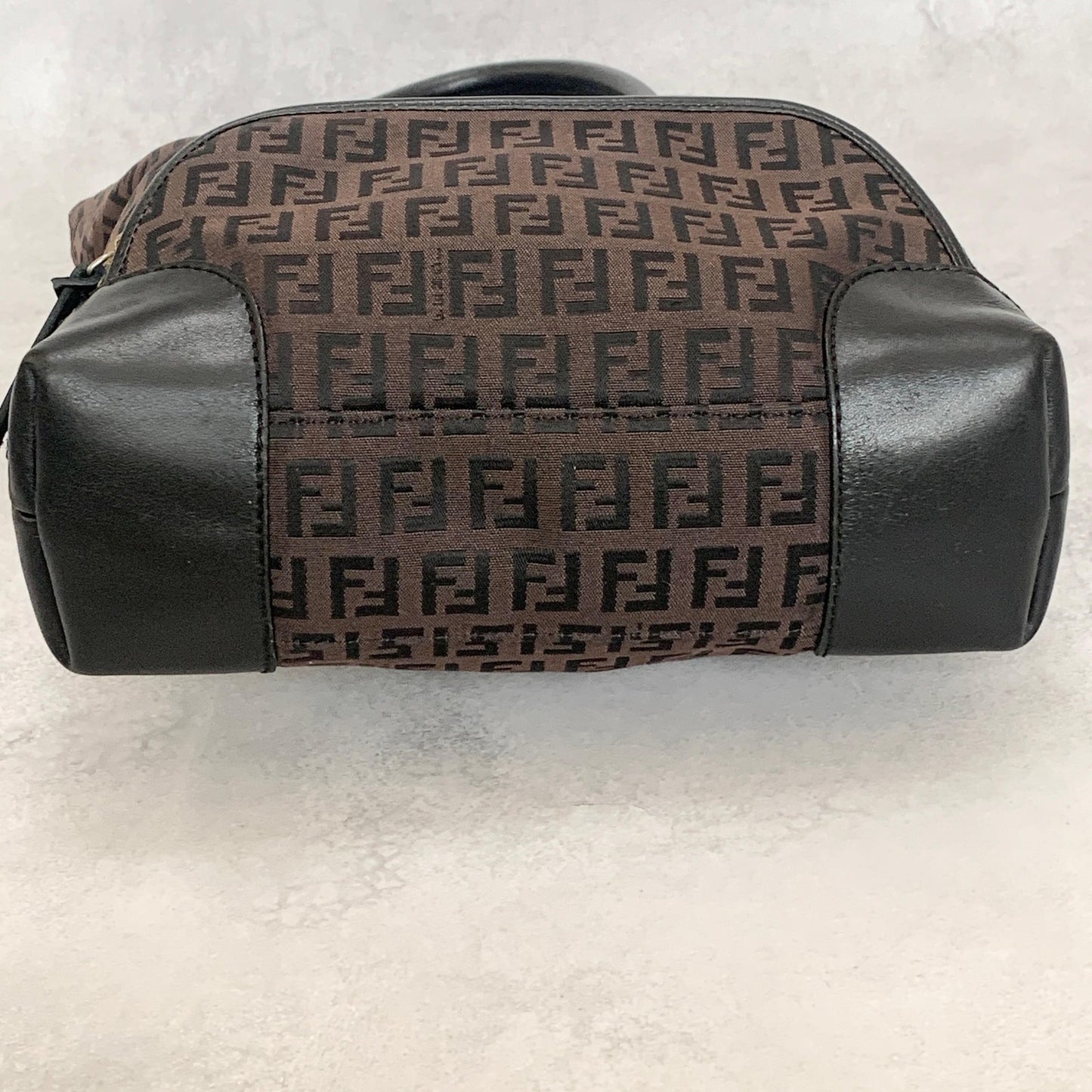 FENDI Zucchino FF Tote Bag Handbag Purse Canvas Leather Brown Black Gold Auth