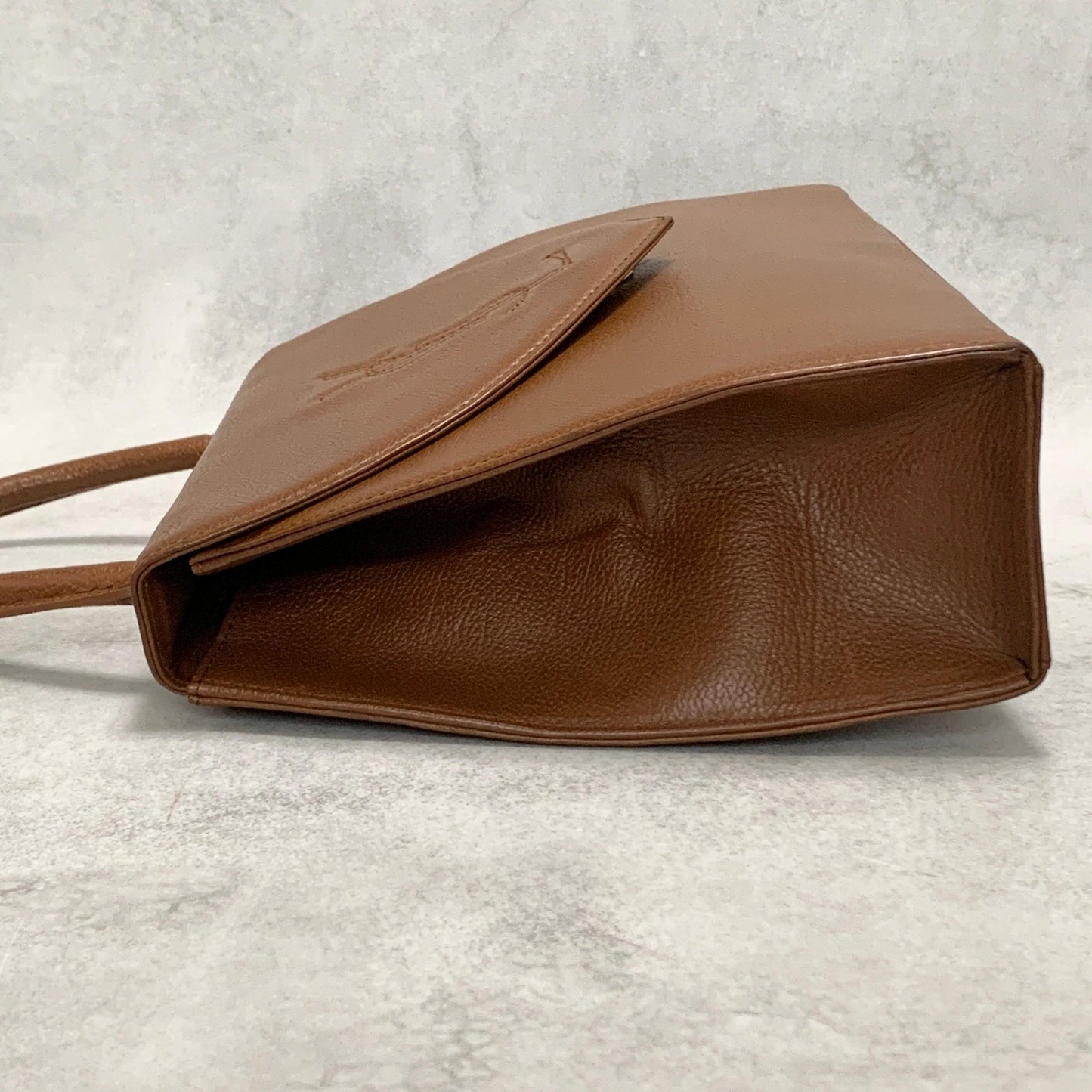 Saint Laurent Bag Cassandra YSL Logo Hand Tote Purse Leather Brown Gold Auth