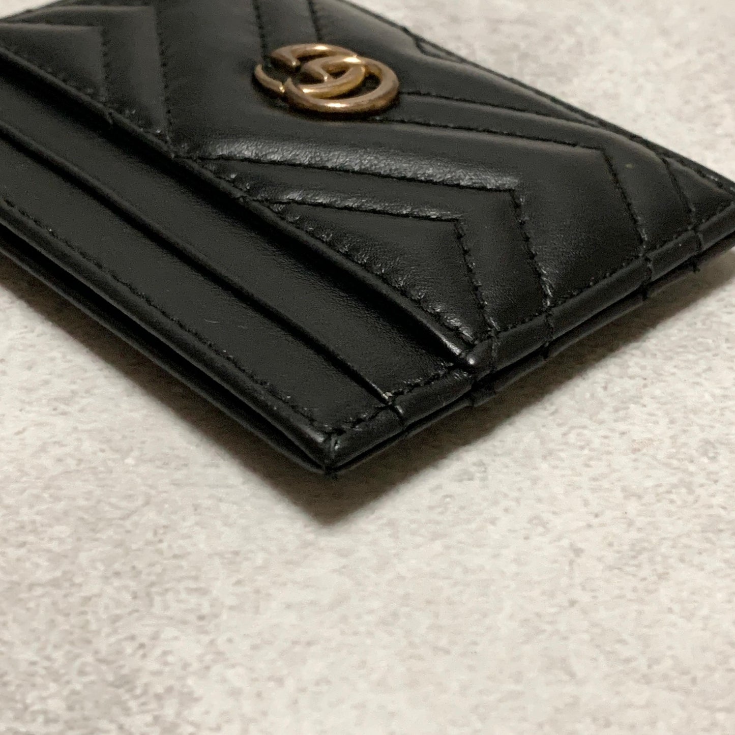 GUCCI Marmont GG Card Holder Quilted Case Wallet Leather Black Gold Authentic