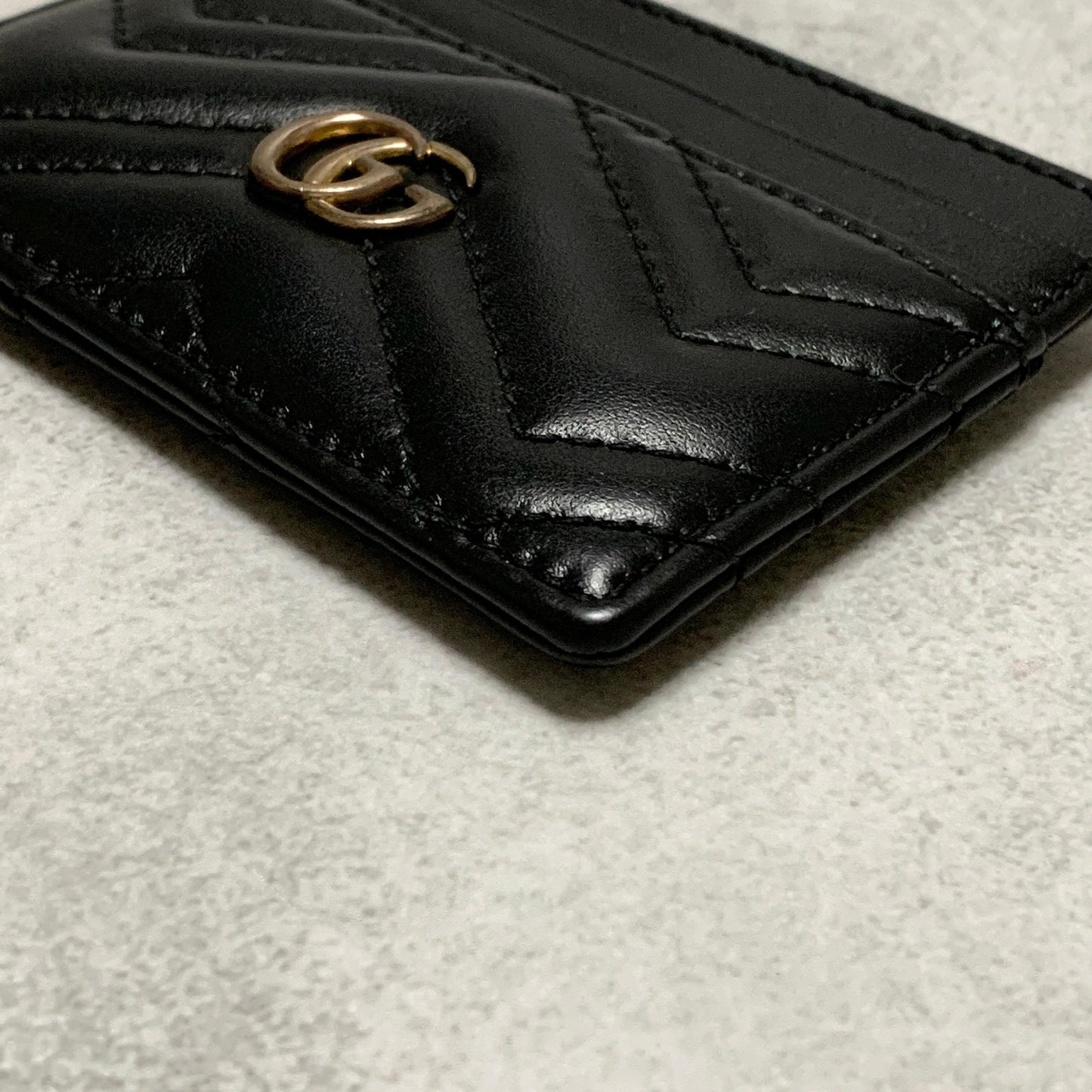 GUCCI Marmont GG Card Holder Quilted Case Wallet Leather Black Gold Authentic