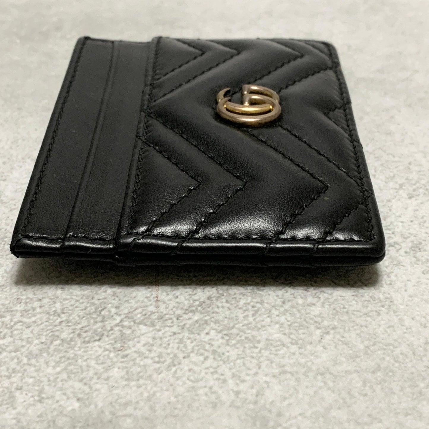 GUCCI Marmont GG Card Holder Quilted Case Wallet Leather Black Gold Authentic